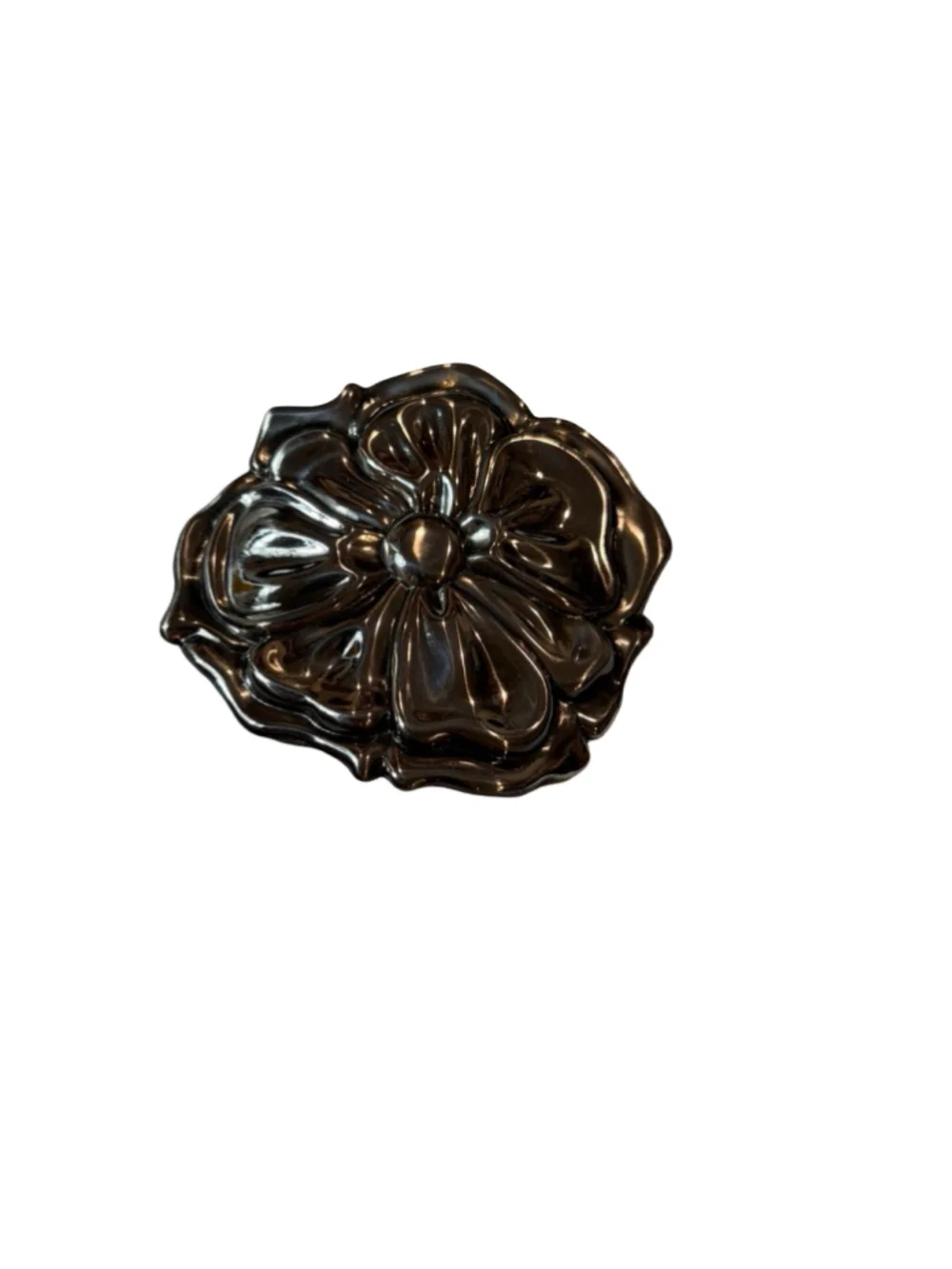 Vintage Charmant Accessories Gunmetal Floral Rose Statement Belt Buckle Medium